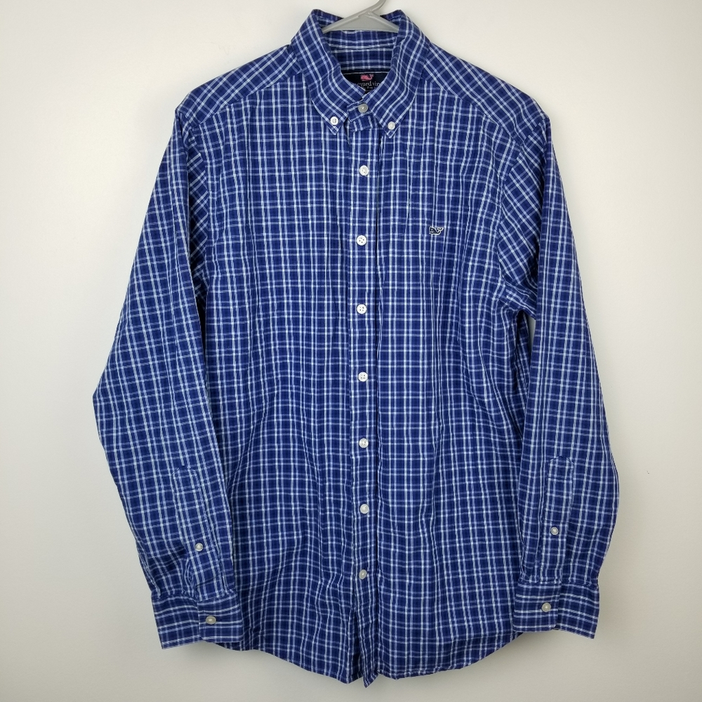 Vineyard Vines blue plaid slim fit whale shirt M